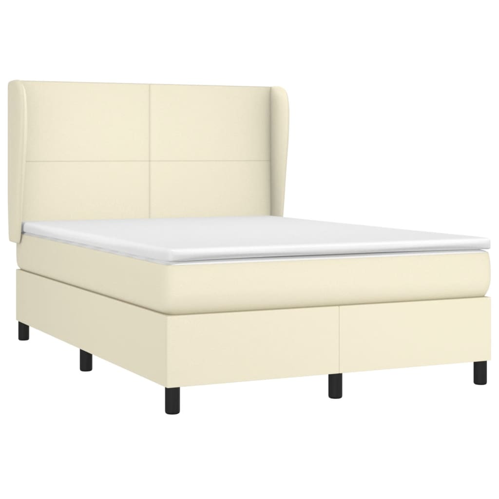 Box Spring Postel S Matrací Krémová 140X200 Cm Umělá Kůže