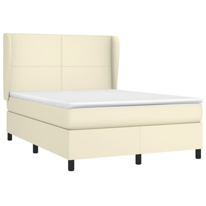 Box Spring Postel S Matrací Krémová 140X200 Cm Umělá Kůže