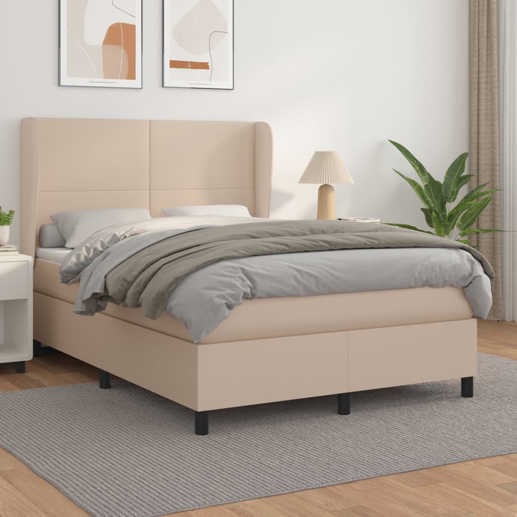 Box Spring Postel S Matrací Cappuccino 140X200 Cm Umělá Kůže