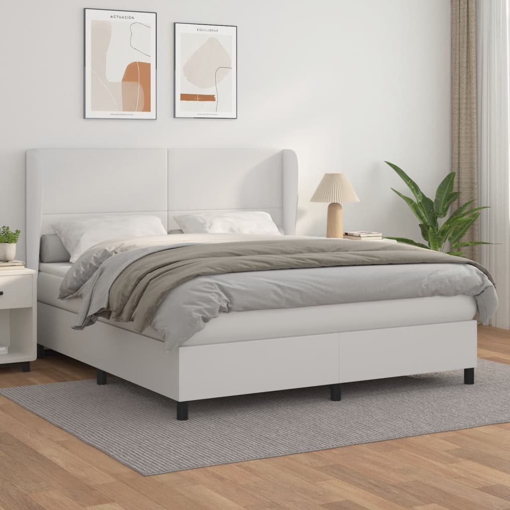 Box Spring Postel S Matrací Bílá 160X200 Cm Umělá Kůže
