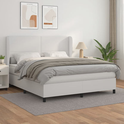 Box Spring Postel S Matrací Bílá 160X200 Cm Umělá Kůže