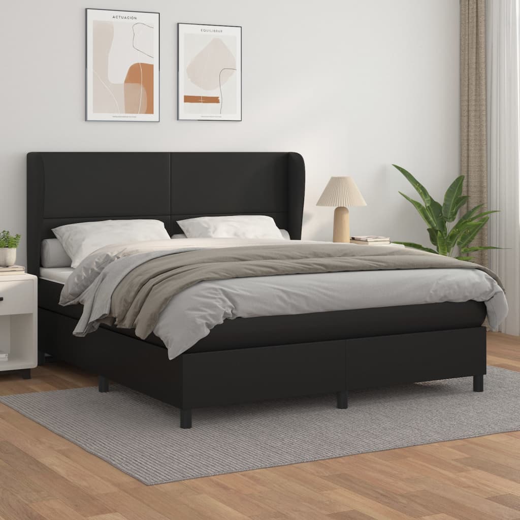 Box Spring Postel S Matrací Černá Umělá Kůže Černá