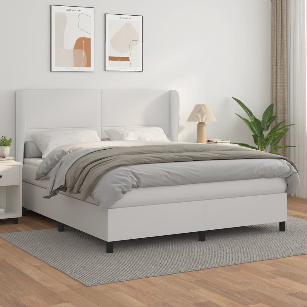 Box Spring Postel S Matrací Bílá 180X200 Cm Umělá Kůže