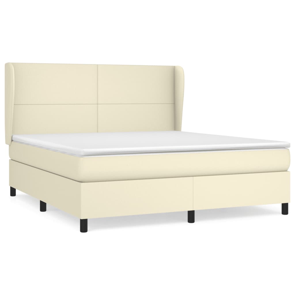 Box Spring Postel S Matrací Krémová 180X200 Cm Umělá Kůže