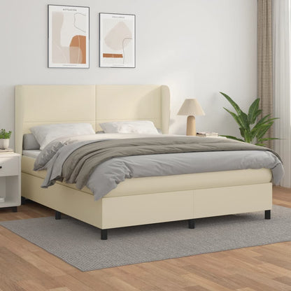 Box Spring Postel S Matrací Krémová 180X200 Cm Umělá Kůže