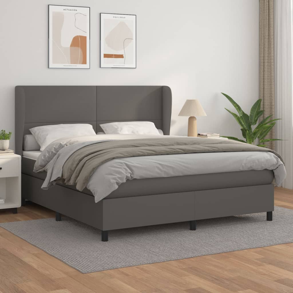 Box Spring Postel S Matrací Šedá Umělá Kůže Šedá