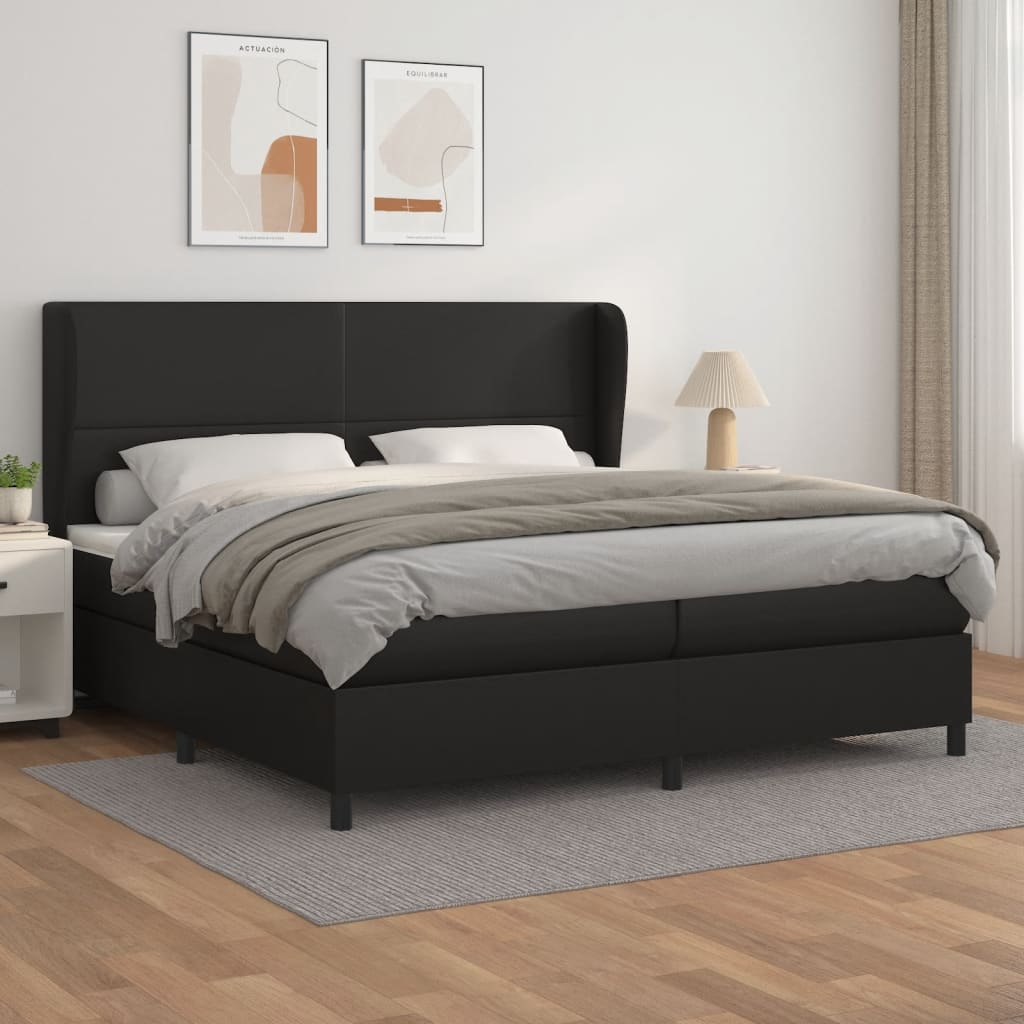 Box Spring Postel S Matrací Černá Umělá Kůže Černá