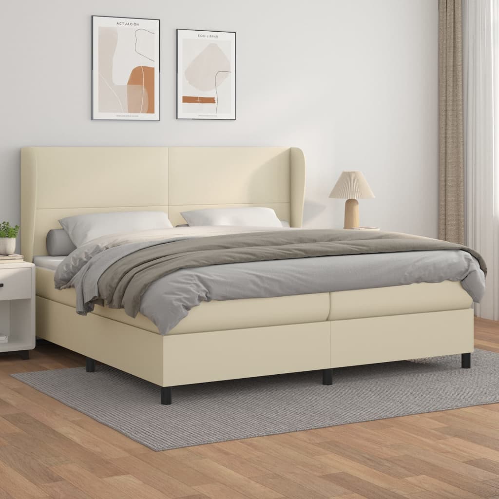 Box Spring Postel S Matrací Krémová 200X200 Cm Umělá Kůže