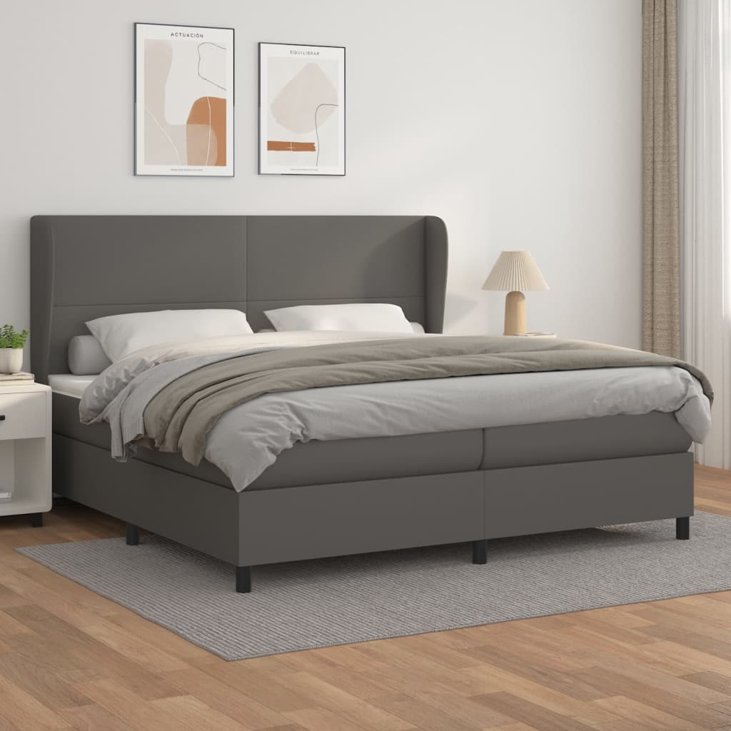 Box Spring Postel S Matrací Šedá Umělá Kůže Šedá