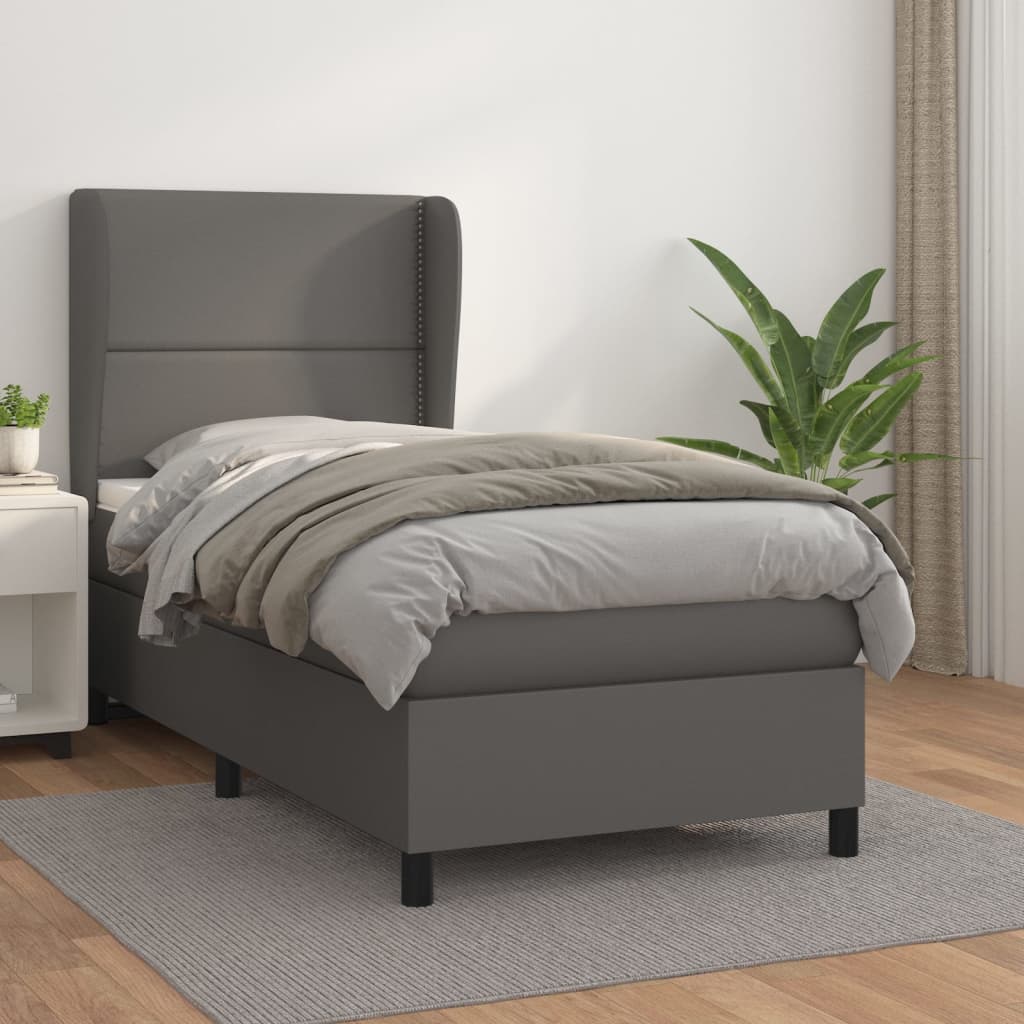 Box Spring Postel S Matrací Šedá Umělá Kůže Šedá