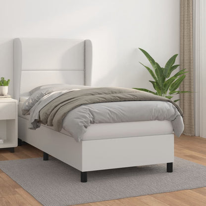 Box Spring Postel S Matrací Bílá 100X200 Cm Umělá Kůže