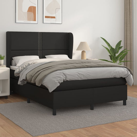 Box Spring Postel S Matrací Černá Umělá Kůže Černá