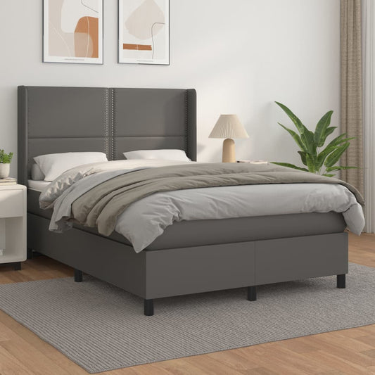 Box Spring Postel S Matrací Šedá Umělá Kůže Šedá