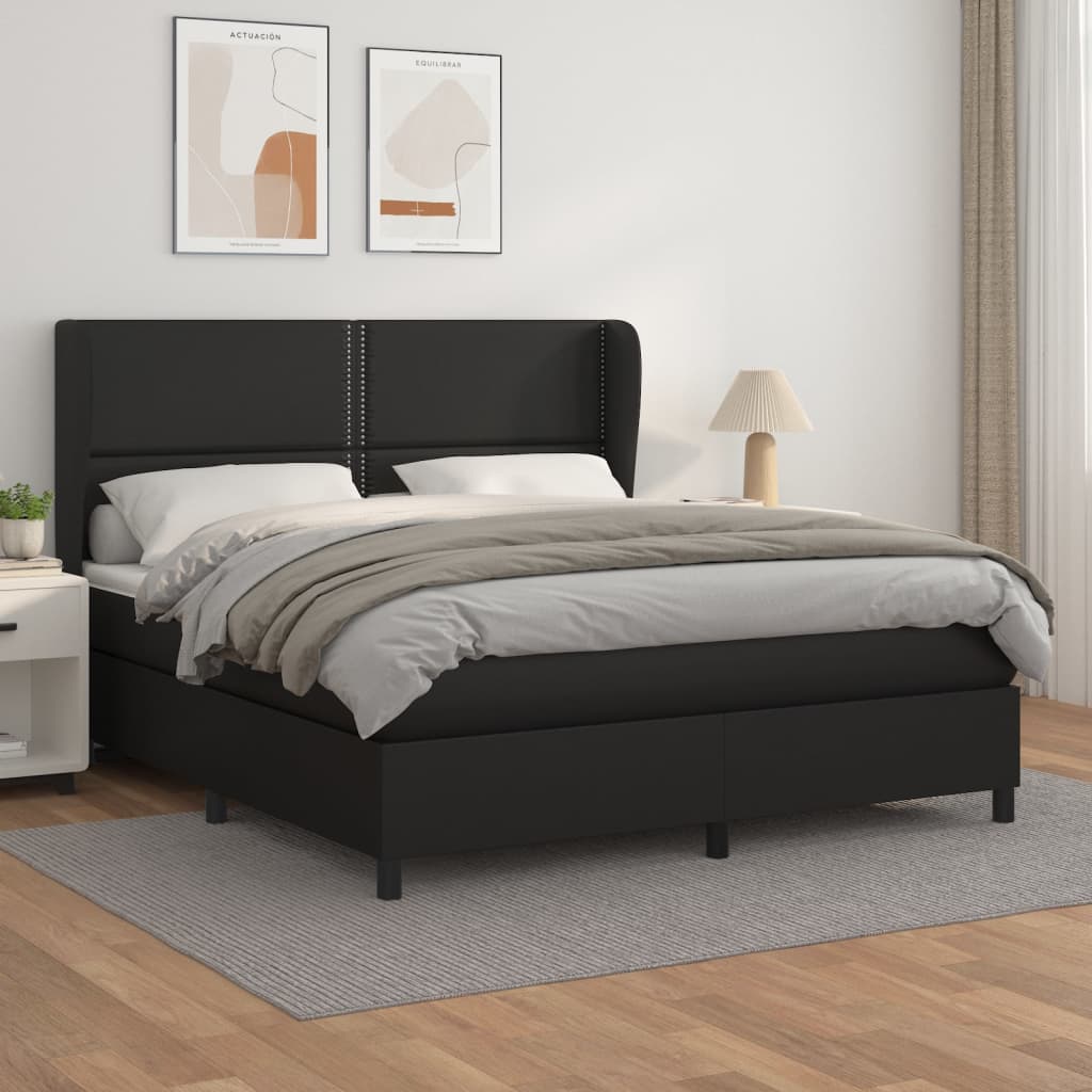Box Spring Postel S Matrací Černá Umělá Kůže Černá