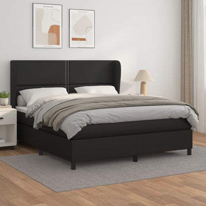 Box Spring Postel S Matrací Černá Umělá Kůže Černá