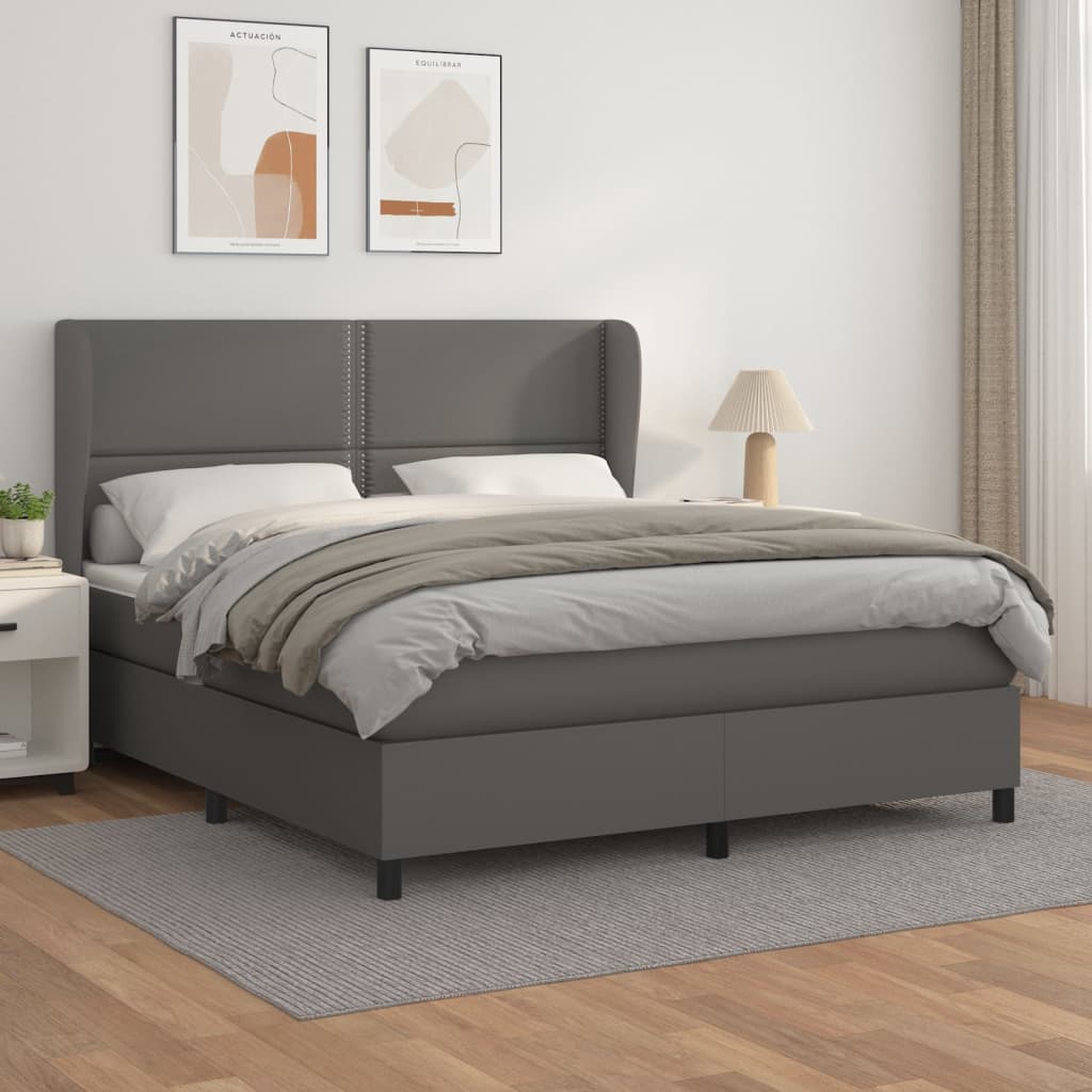 Box Spring Postel S Matrací Šedá Umělá Kůže Šedá
