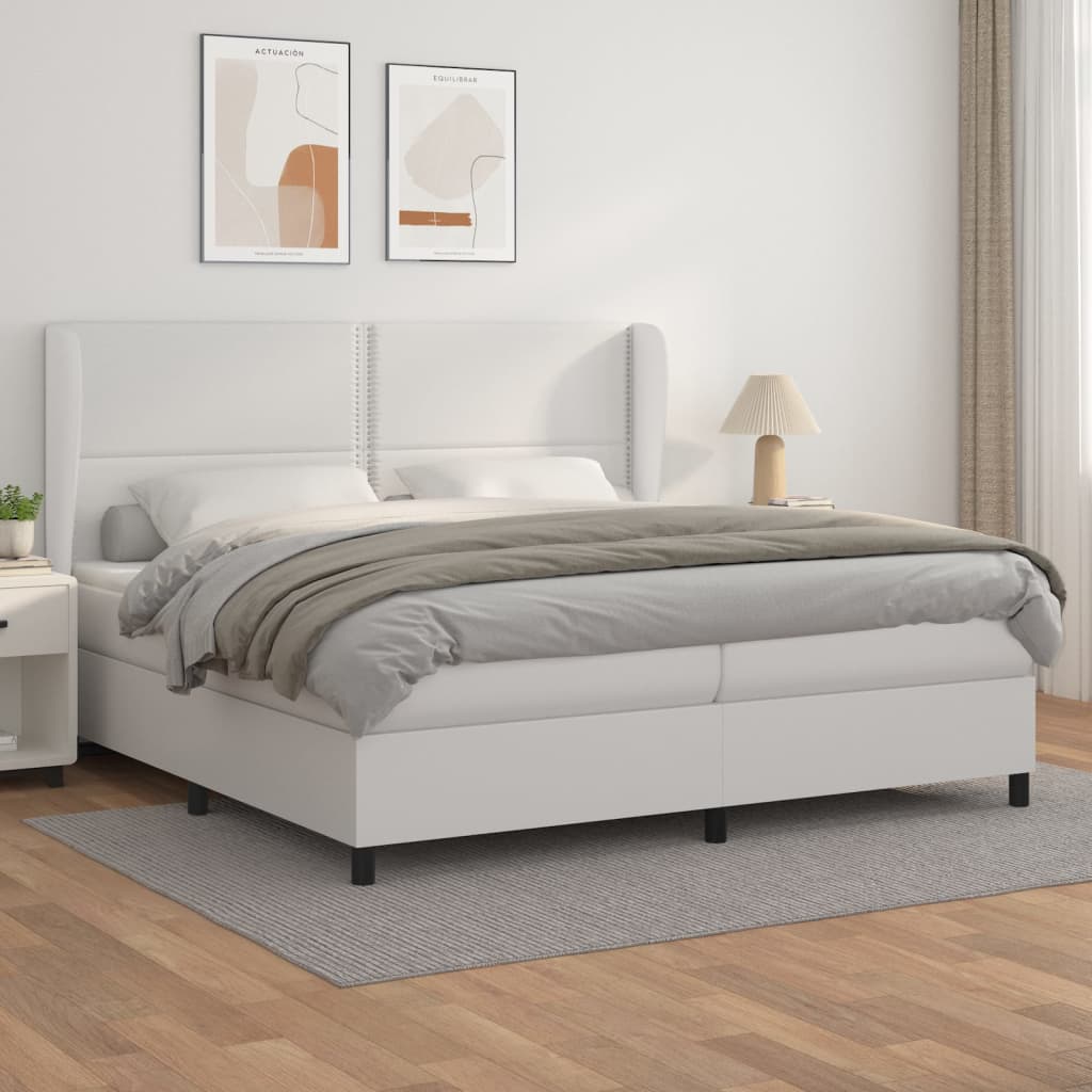 Box Spring Postel S Matrací Bílá 200X200 Cm Umělá Kůže