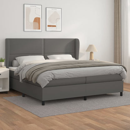 Box Spring Postel S Matrací Šedá Umělá Kůže Šedá
