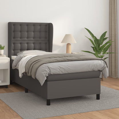 Box Spring Postel S Matrací Šedá Umělá Kůže Šedá