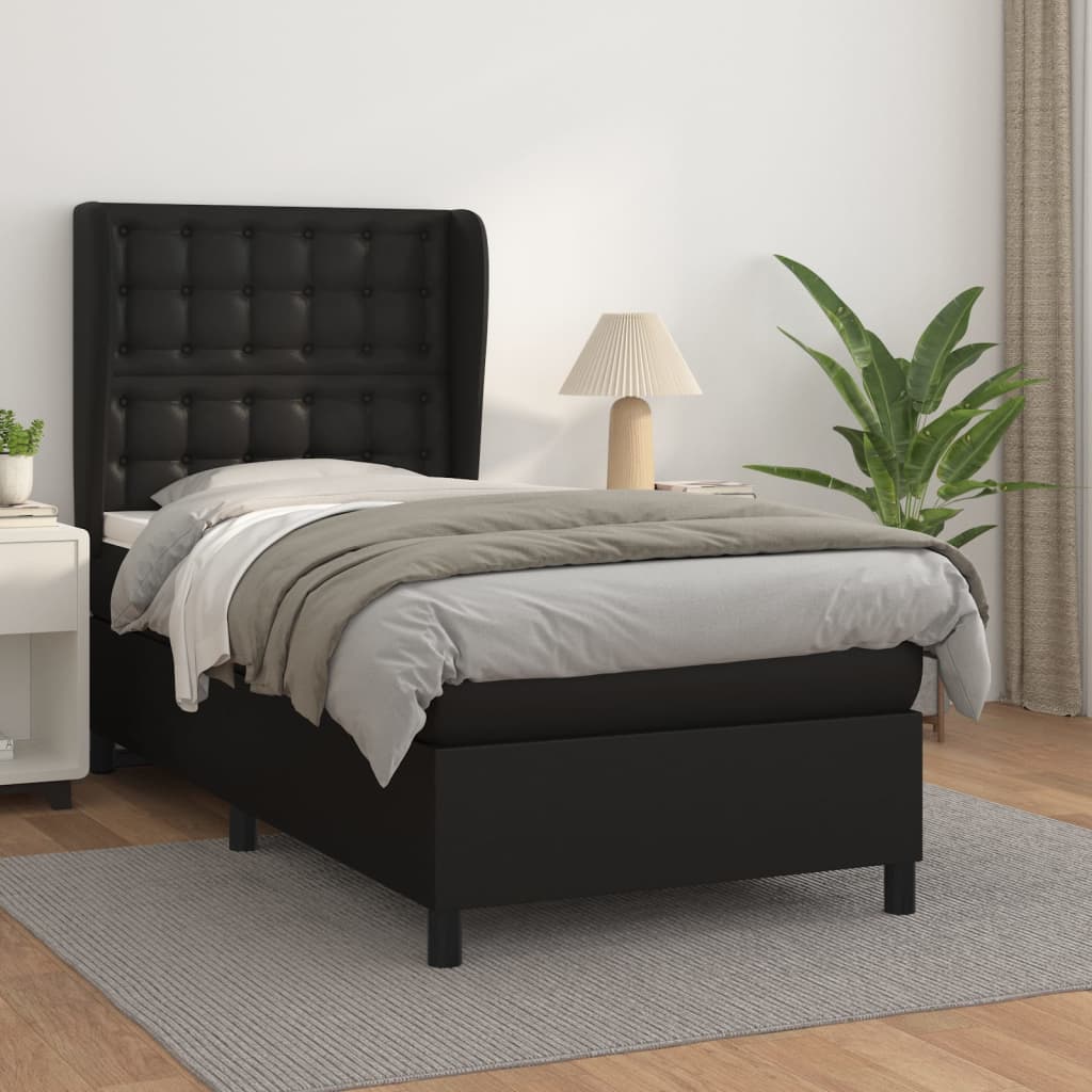 Box Spring Postel S Matrací Černá Umělá Kůže Černá