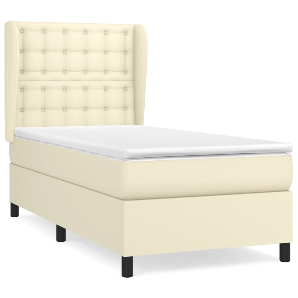 Box Spring Postel S Matrací Krémová 90X190 Cm Umělá Kůže