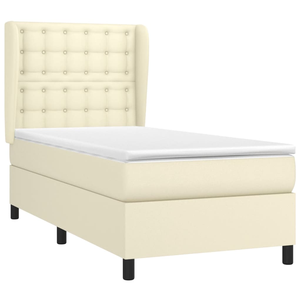 Box Spring Postel S Matrací Krémová 90X190 Cm Umělá Kůže