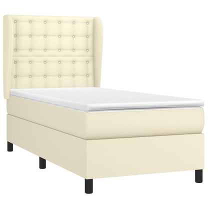 Box Spring Postel S Matrací Krémová 90X190 Cm Umělá Kůže