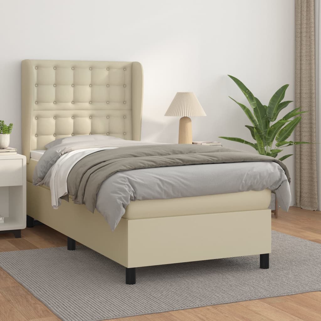 Box Spring Postel S Matrací Krémová 90X190 Cm Umělá Kůže