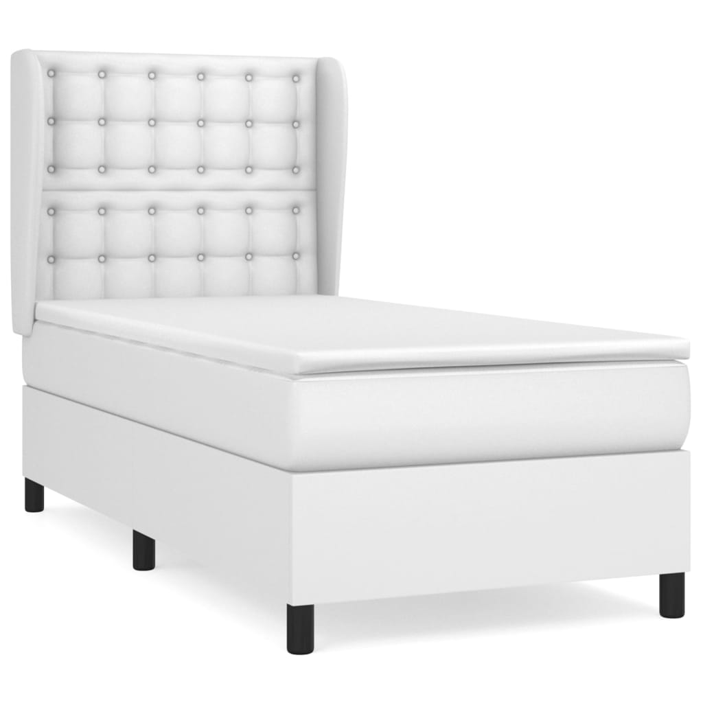 Box Spring Postel S Matrací Bílá 90X200 Cm Umělá Kůže