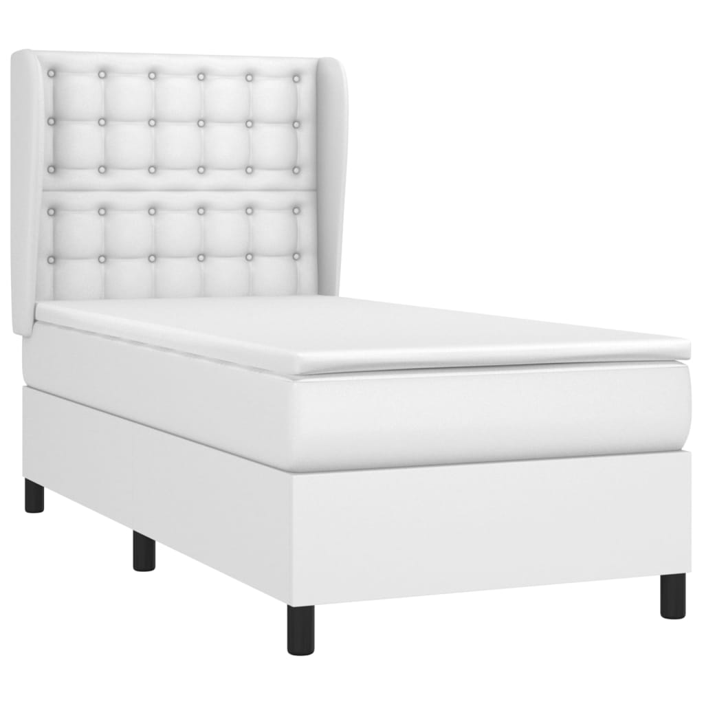 Box Spring Postel S Matrací Bílá 90X200 Cm Umělá Kůže