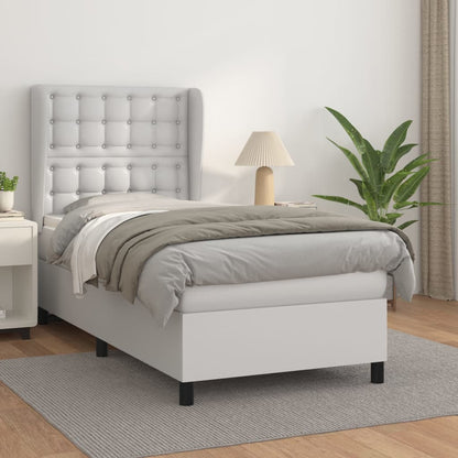 Box Spring Postel S Matrací Bílá 90X200 Cm Umělá Kůže