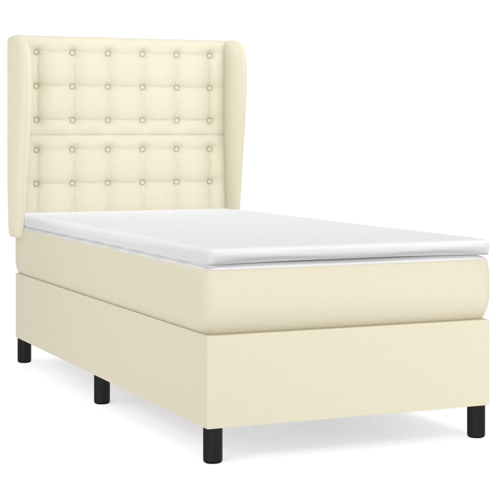Box Spring Postel S Matrací Krémová 90X200 Cm Umělá Kůže