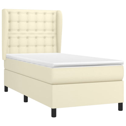 Box Spring Postel S Matrací Krémová 90X200 Cm Umělá Kůže