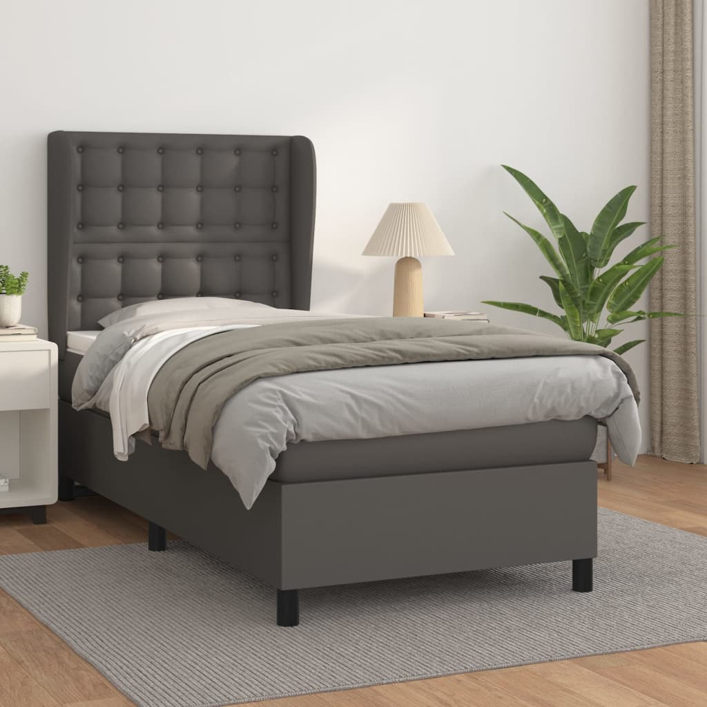 Box Spring Postel S Matrací Šedá Umělá Kůže Šedá