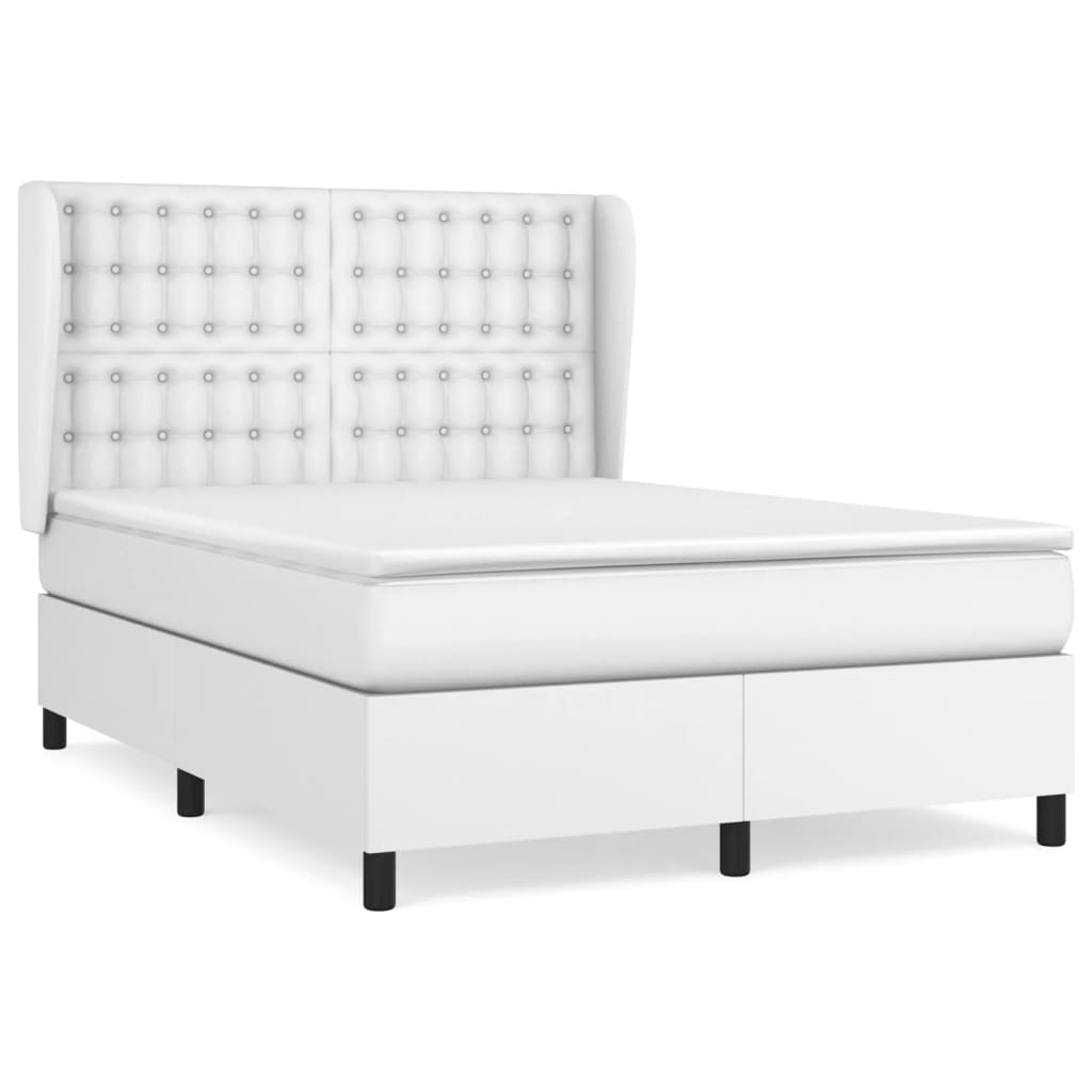 Box Spring Postel S Matrací Bílá 140 X 190 Cm Umělá Kůže