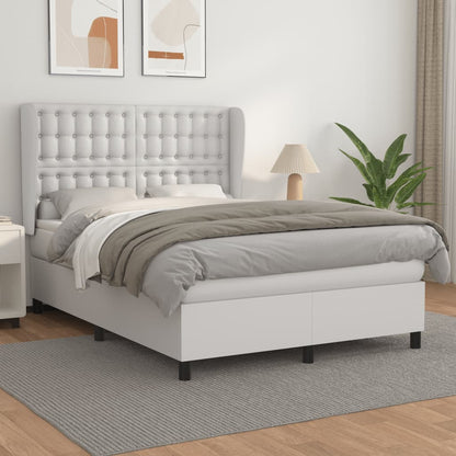 Box Spring Postel S Matrací Bílá 140 X 190 Cm Umělá Kůže