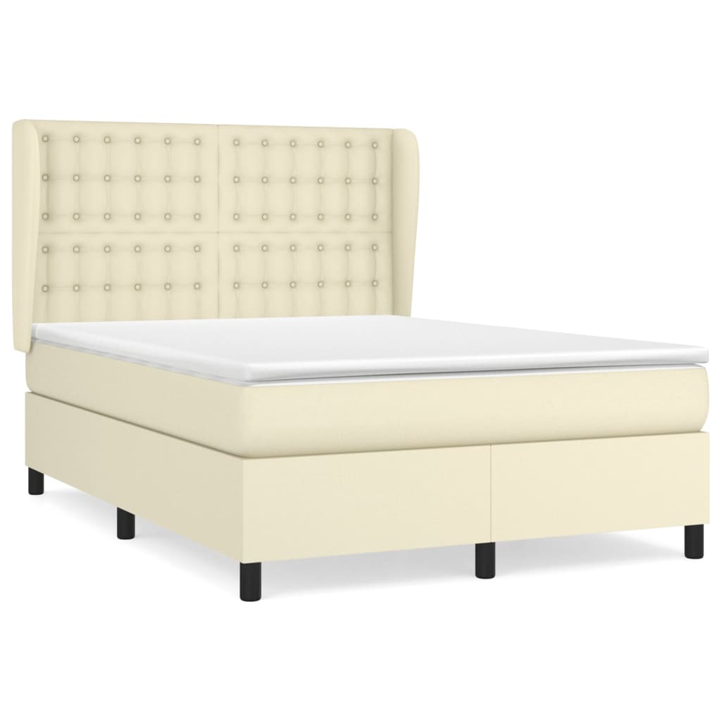 Box Spring Postel S Matrací Krémová 140X190 Cm Umělá Kůže
