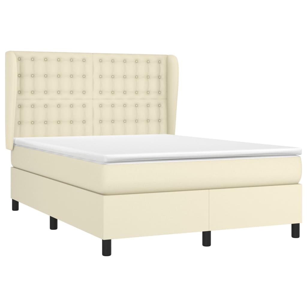 Box Spring Postel S Matrací Krémová 140X200 Cm Umělá Kůže