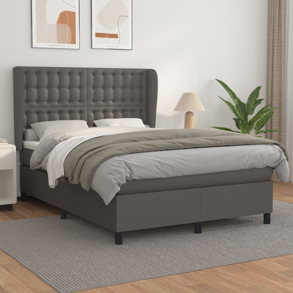 Box Spring Postel S Matrací Šedá Umělá Kůže Šedá