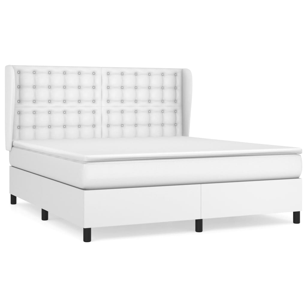 Box Spring Postel S Matrací Bílá 160X200 Cm Umělá Kůže
