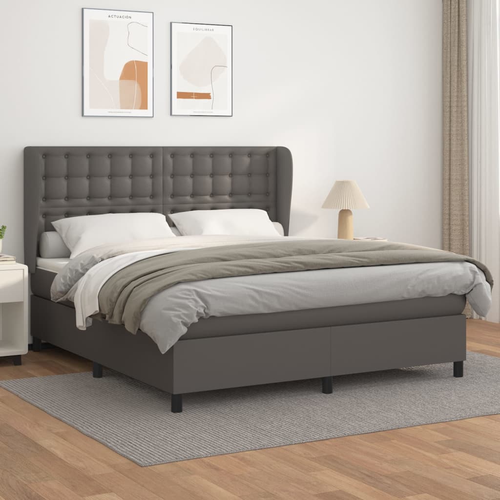 Box Spring Postel S Matrací Šedá Umělá Kůže Šedá