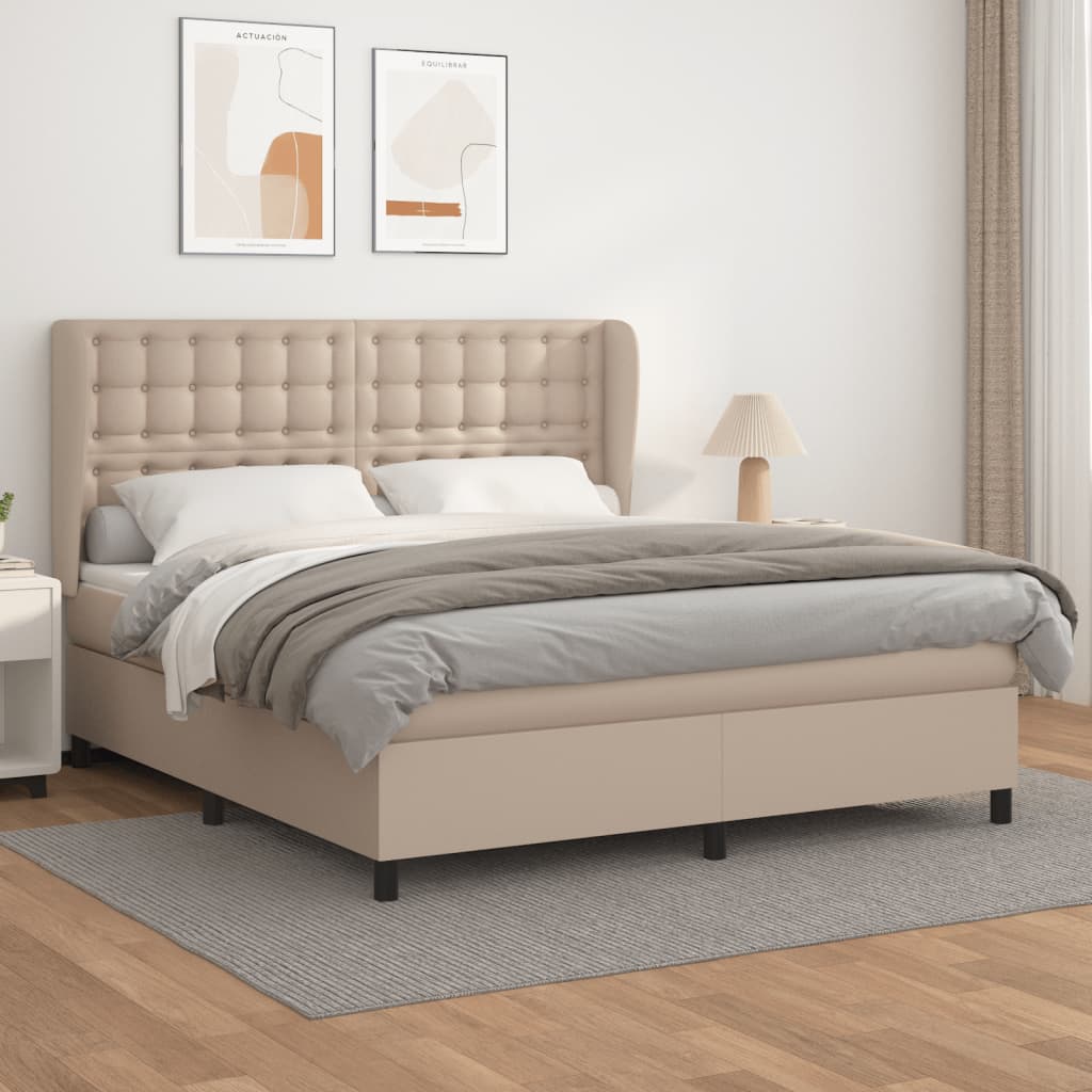 Box Spring Postel S Matrací Cappuccino 160X200 Cm Umělá Kůže