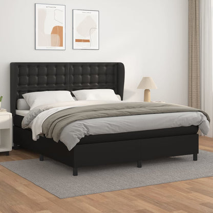 Box Spring Postel S Matrací Černá Umělá Kůže Černá