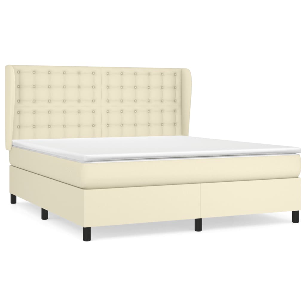 Box Spring Postel S Matrací Krémová 180X200 Cm Umělá Kůže