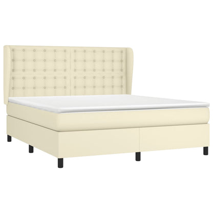 Box Spring Postel S Matrací Krémová 180X200 Cm Umělá Kůže