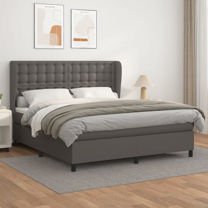 Box Spring Postel S Matrací Šedá Umělá Kůže Šedá