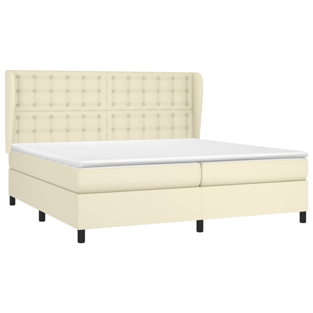 Box Spring Postel S Matrací Krémová 200X200 Cm Umělá Kůže