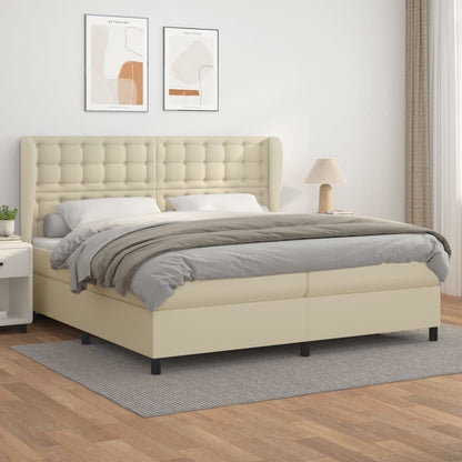Box Spring Postel S Matrací Krémová 200X200 Cm Umělá Kůže