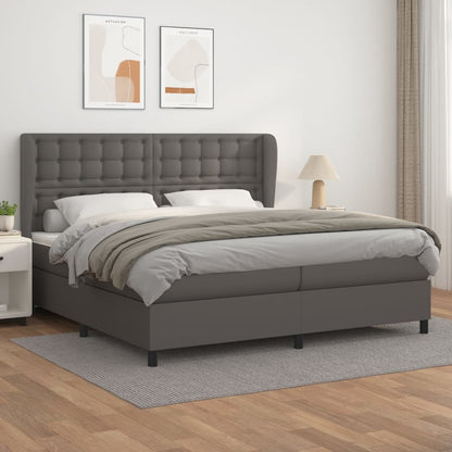 Box Spring Postel S Matrací Šedá Umělá Kůže Šedá