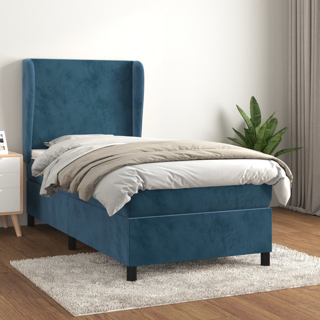 Box Spring Postel S Matrací Tmavě Modrá Samet Tmavě Moddrá